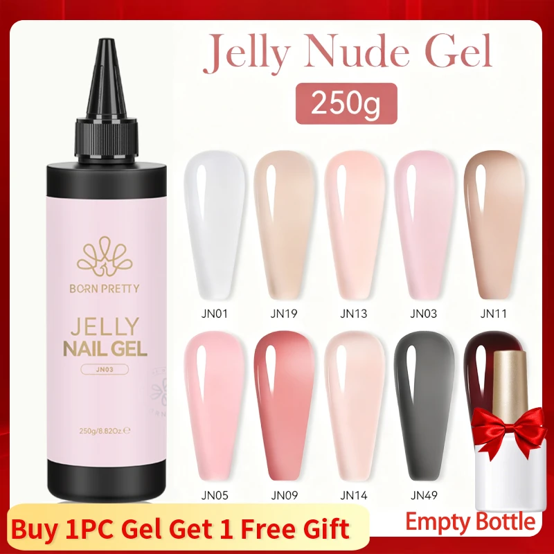 BORN PRETT 250 g Jelly Gel-Nagellack, transparent, milchig, weiß, rosa, nackt, Maniküre, Decklack, semi-permanenter Nagellack, Soak Off UV-LED