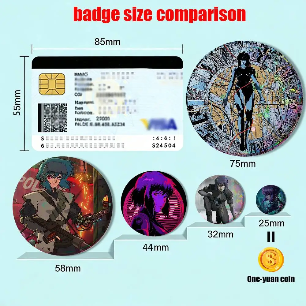 Motoko Kusanagi Ghost in the Shell Badge on Backpack Clothes decoration Tinplate Round Brooch Funny Custom Gifts for Friend