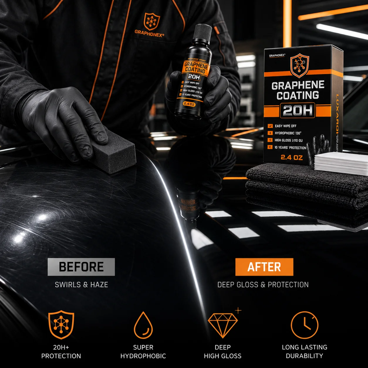Graphene Ceramic Coating 20H with Self Healing and UV Track Technology Car Detailing Professionals 10+ Years of Protection