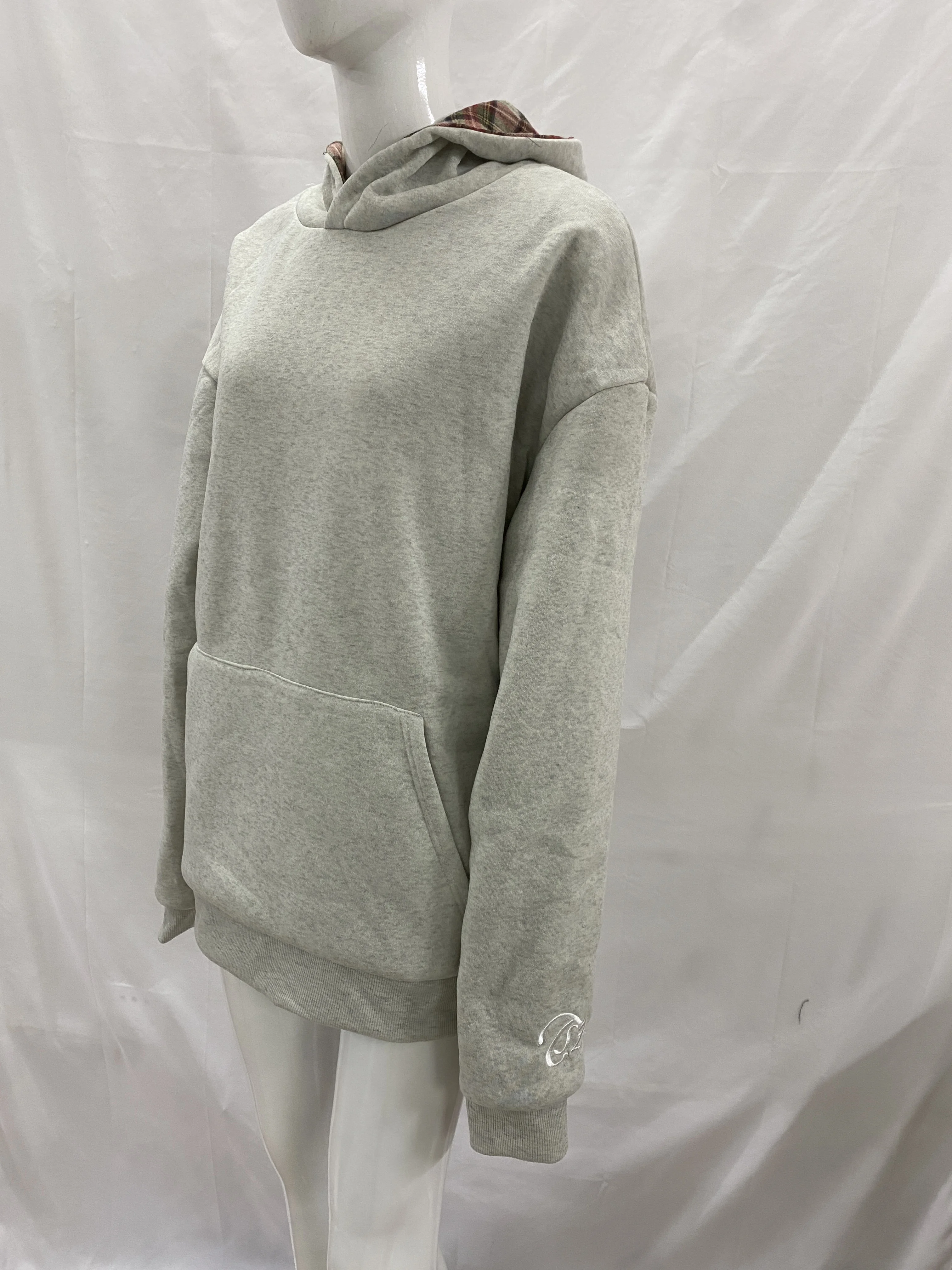 

Punk hooded sweatshirt with autumn and winter plaid lining and pullover, American retro jacket for men and women, couple style