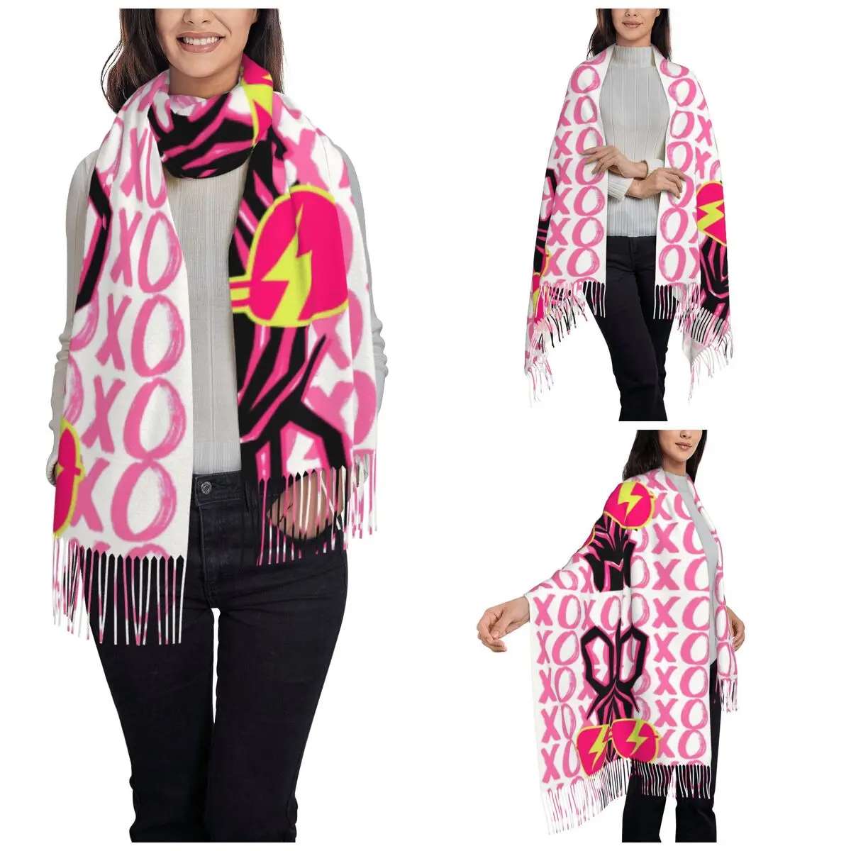 Zebra XOXO Shawl Wraps Women Winter Large Soft Scarf Preppy Pink Lightning Girl Purple Letter Aesthetic Pashminas Tassel Scarves