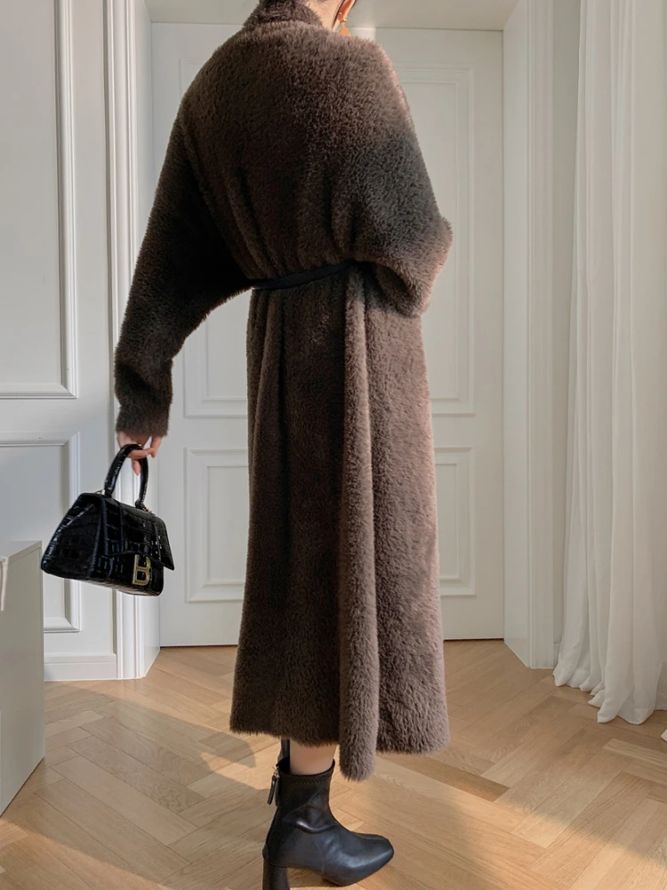 Thick Fluffy Sweater Coat Women Synthetic Mink Cashmere Autumn Winter Korean Casual Raglan Sleeve Knitted Sweater Cardigan Long