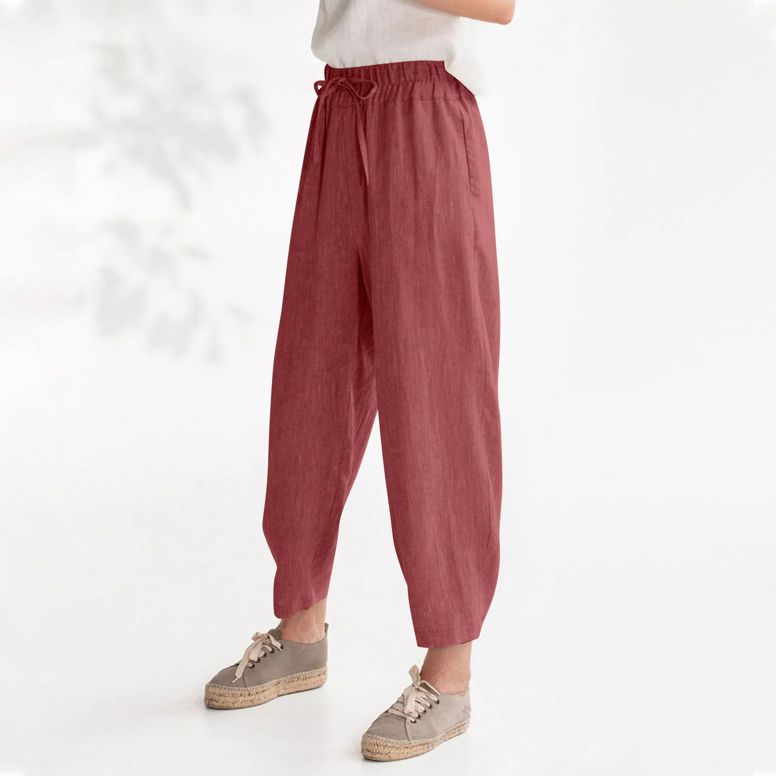 

Bloomers Cotton Linen Casual Elastic High Waist Loose Women's Pants Korean Nine Minute Pants Ankle-length Pants For Women 2024