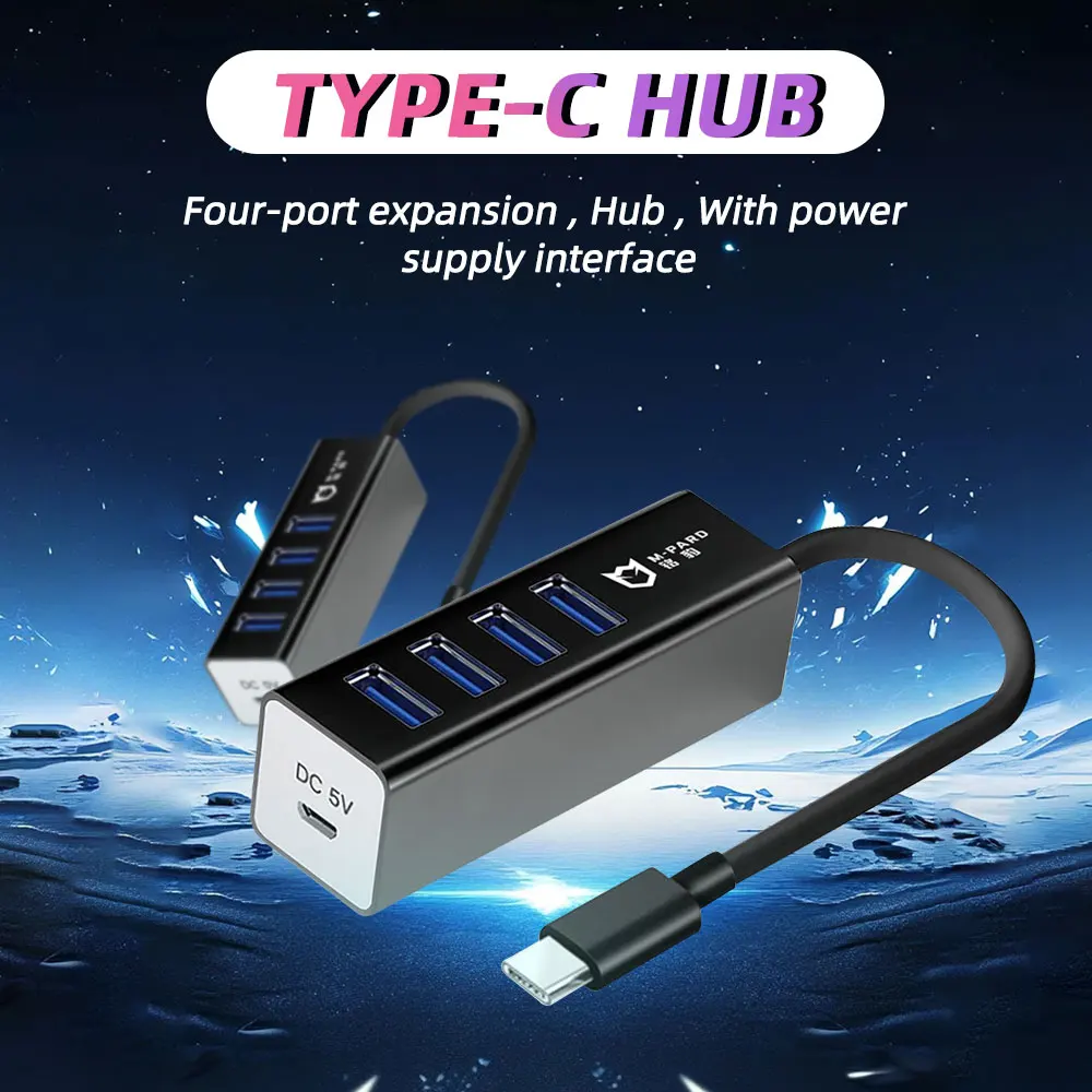 

USB-хаб Type-C на USB 3.0, 4 порта, 5 Гбит/с, 0.8м, алюминиевый сплав, DC 5V PD, поддержка 4T, Plug and Play, для Windows, Linux, Android, Huawei