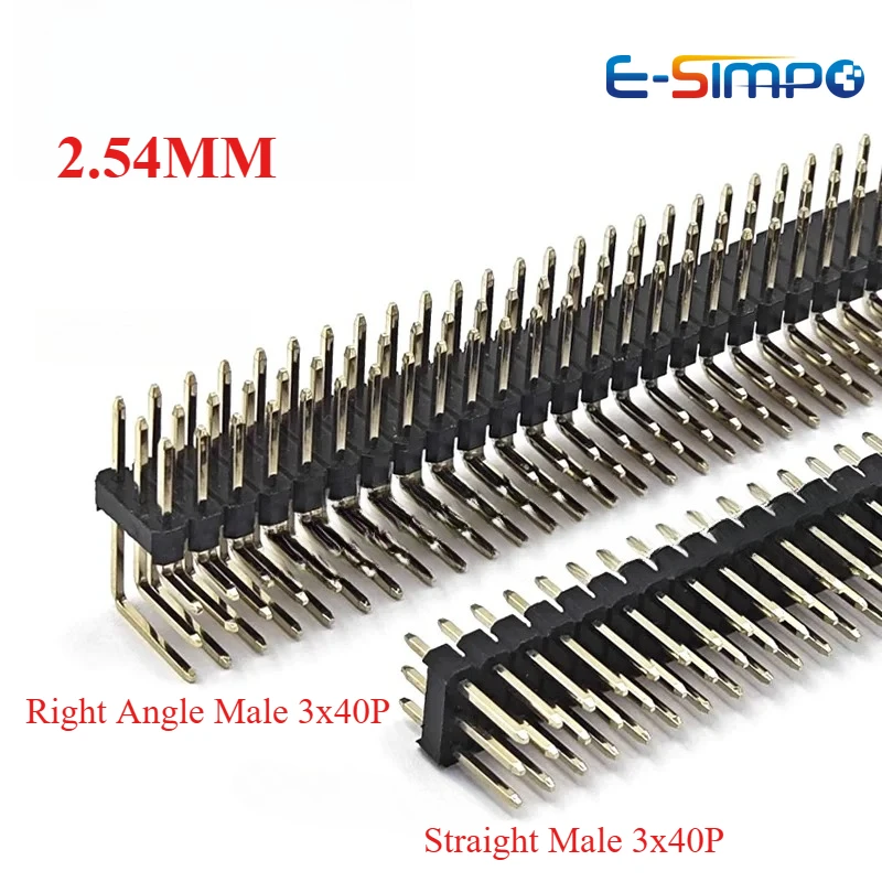 2PC 2.54MM Pin Header 3x40P Three-Row Straight/Right Angle Male PCB Pin Connector Pin Row Gold-Plated Feet 90-degree Bent Header
