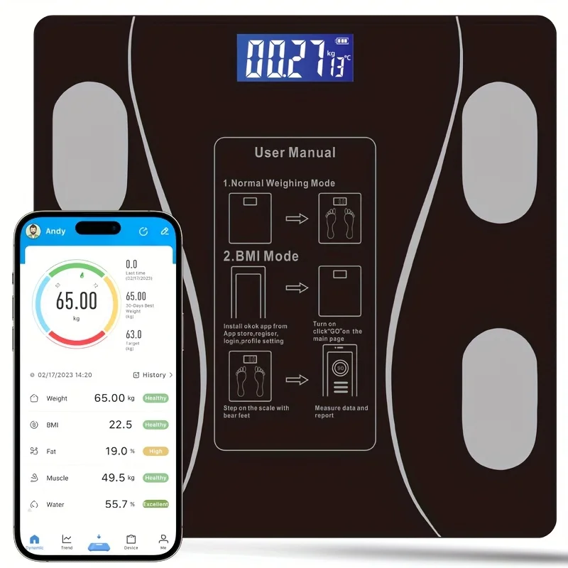 Intelligent Digital Weight And Fat Scale, Bathroom Smart Weighing Machine, Body Fat Scale, Body Composition Analyzer With Smartp