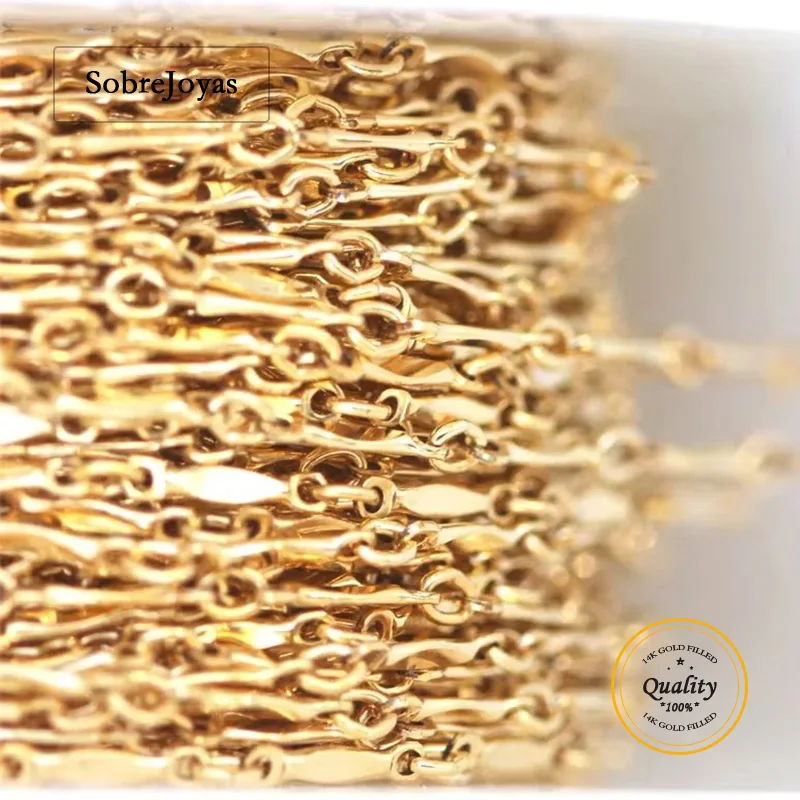14K Gold Filled 1.3MM Bar Link Unfinished Necklace Minimalist DIY Jewelry Chain for Crafting