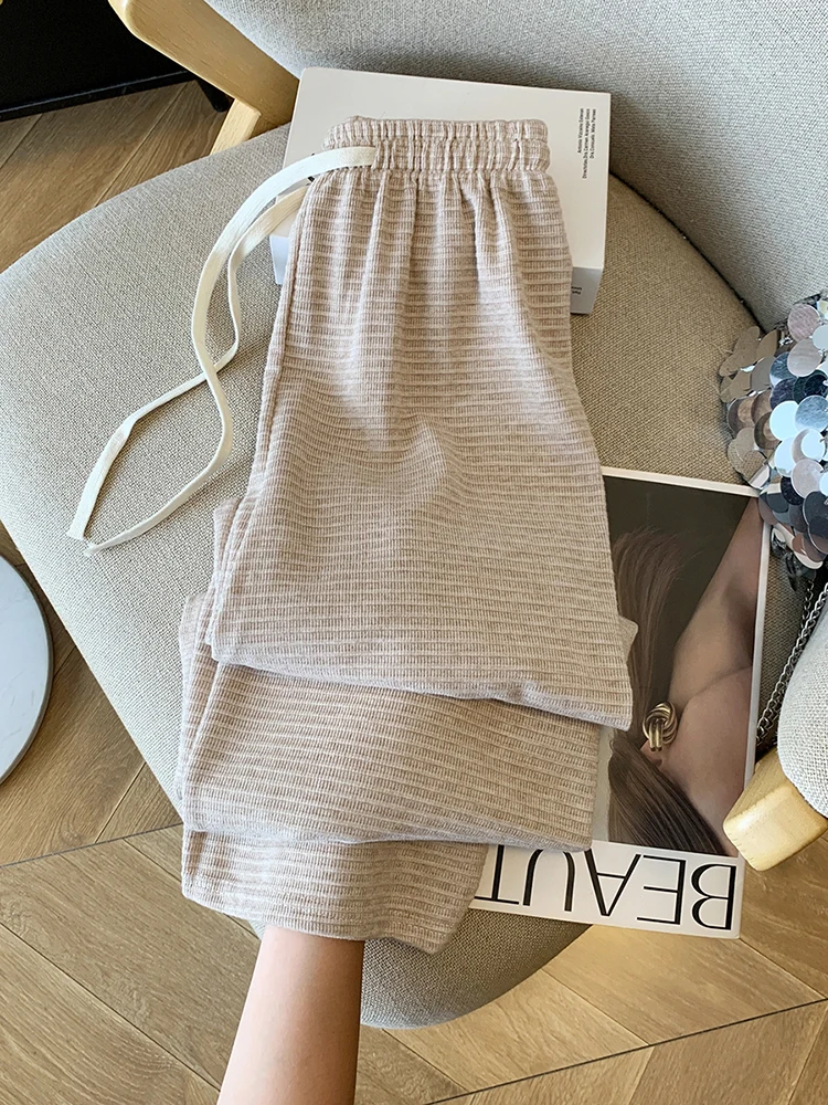 

Glutinous Rice Wide Leg Pants Women 2024 Autumn Winter New High Waist Casual Gentle Wind Soft Waxy Long Trousers