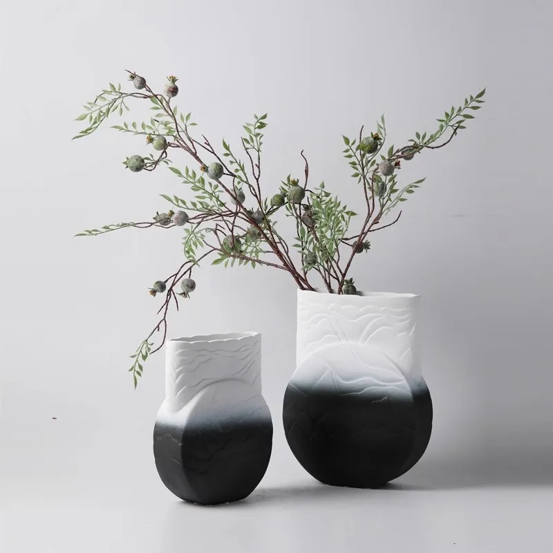 New Chinese Zen ink vase porch living room flower arrangement ornament home jewelry ceramic double color creative flower device