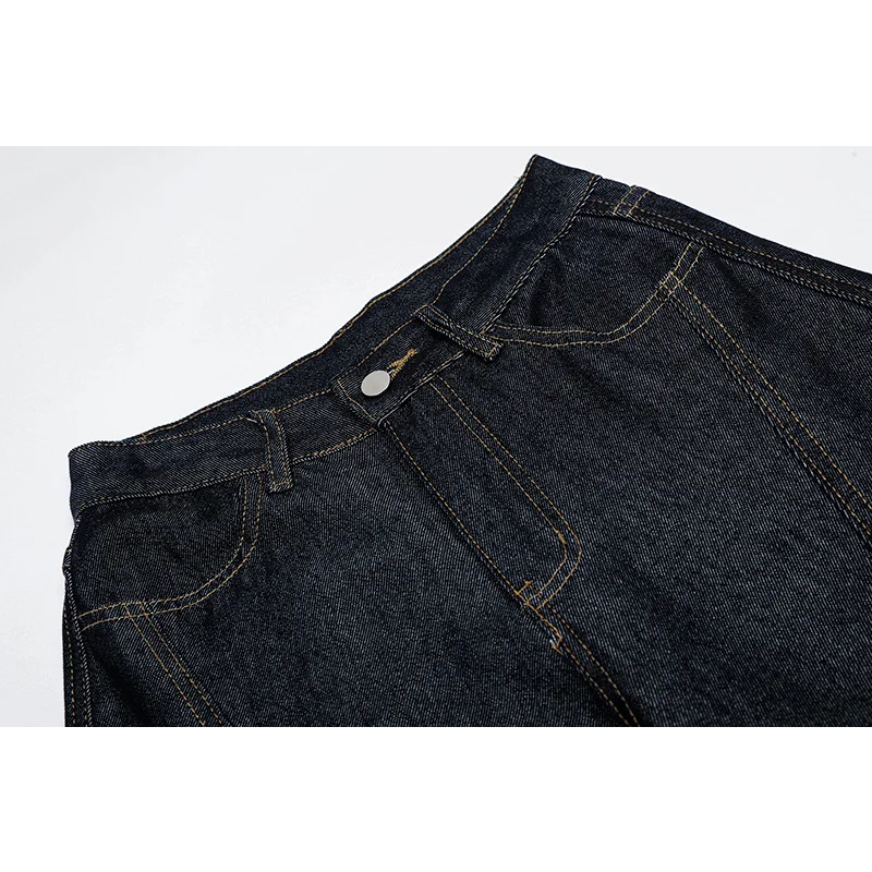 Salopette en jean américain à jambes larges pour femmes, pantalons Cargo multi-poches pour filles, décontracté, assorti avec tout, Slim, tendance, bleu foncé, Hipste de rue