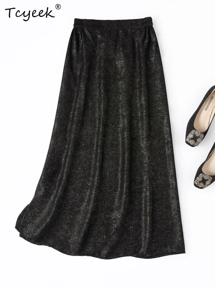 

Tcyeek 43.6% Шелковая юбка из тутового шелкопряда, винтажная одежда для женщин, элегантные юбки 202, юбка-карандаш с эластичной талией, женская юбка
