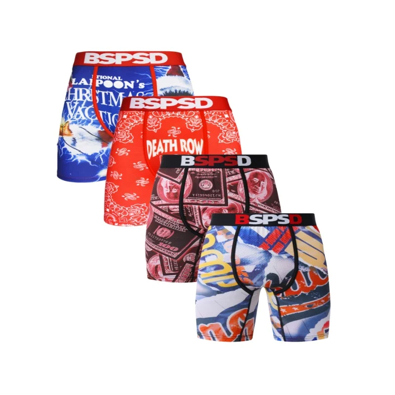 

4 шт., мужское нижнее белье, боксеры, дышащие удобные мужские трусы для плавания, мужские трусы с принтом больших размеров, сексуальные мужские боксеры