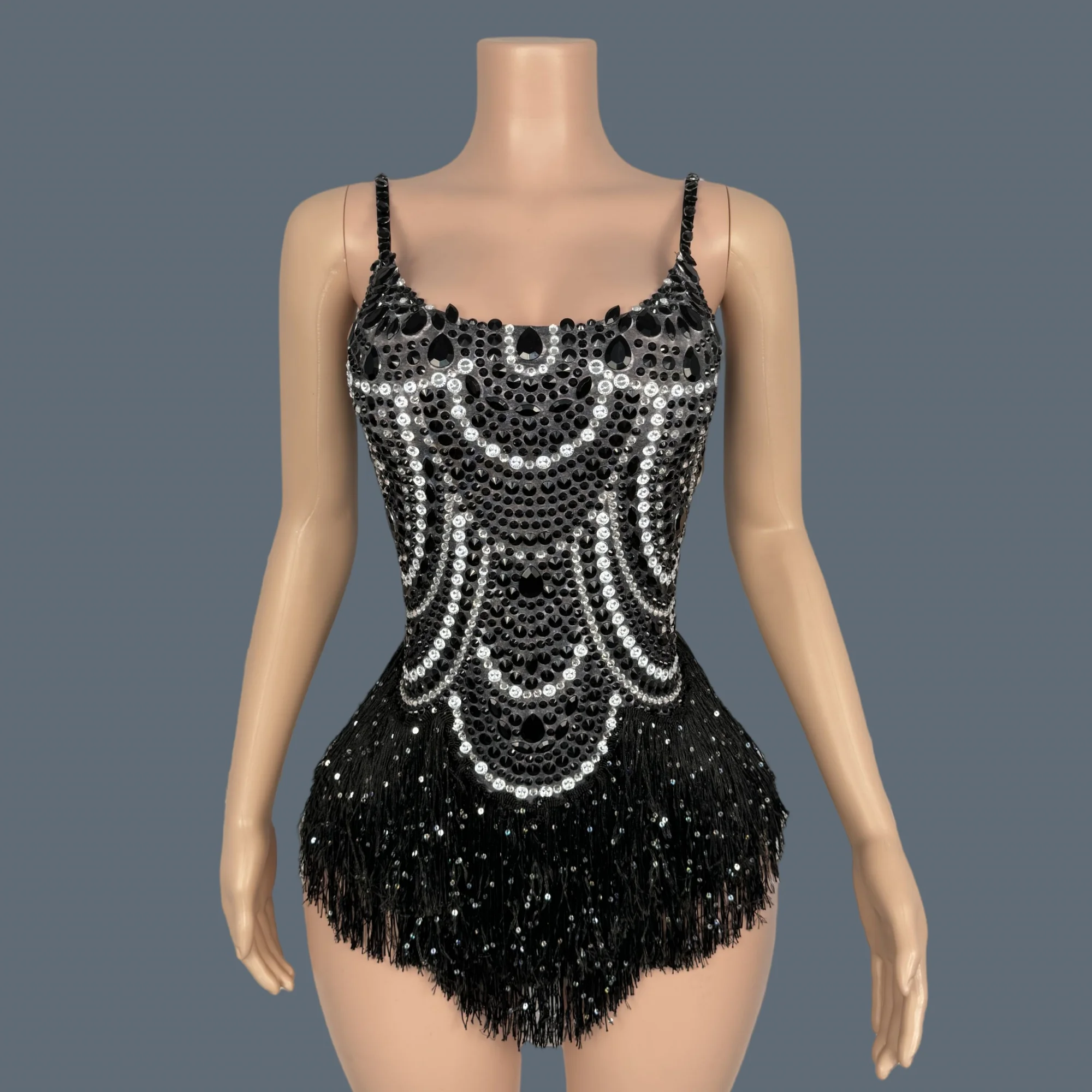 New Sparkly Rhinestones Chains Bodysuit for Women Nightclub Sexy Performance Dance Costume gig Outfit Show Stage Wear Jingling
