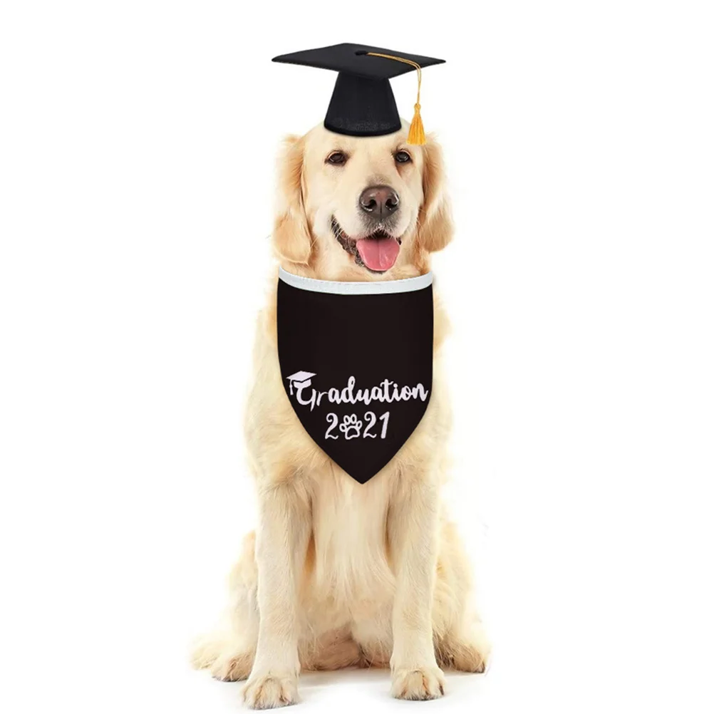 

2 Pcs Saliva Collar Dog Decor Doctoral Cap Party Outfit Towel Graduation Hat Pet Accessories Premium Material Safe Comfortable