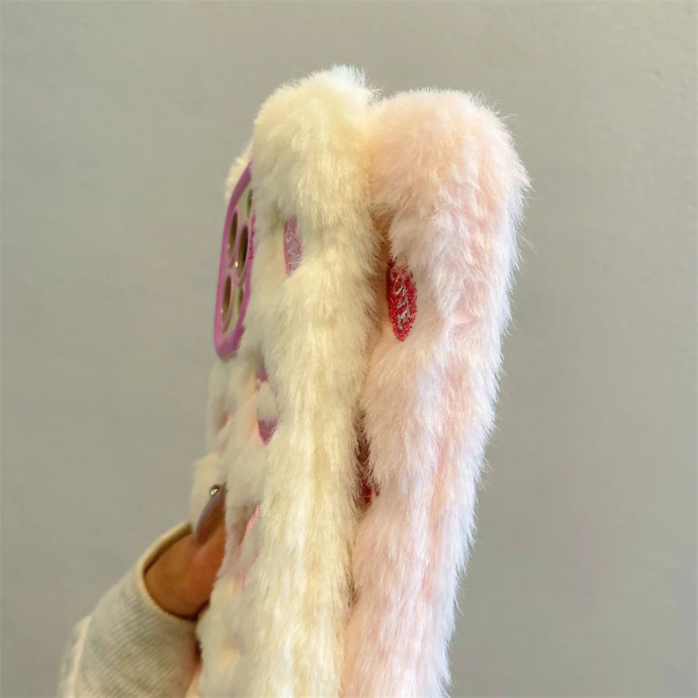 Plush Embroidered Lip Print Phone Case Suitable for iPhone 11 12 13 14 15 16 ProMax 14 15 16 Plus Lens holder Protection Case