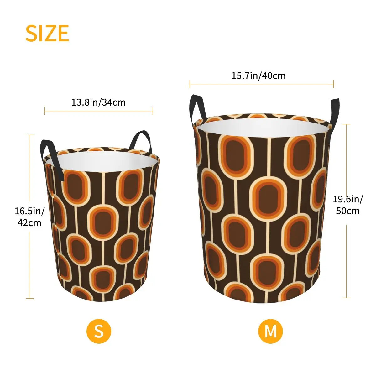 Custom 70s Pattern Orange And Brown Connected Nodes Laundry Hamper Large Clothes Storage Basket Colorful  Toy for Boy Gir