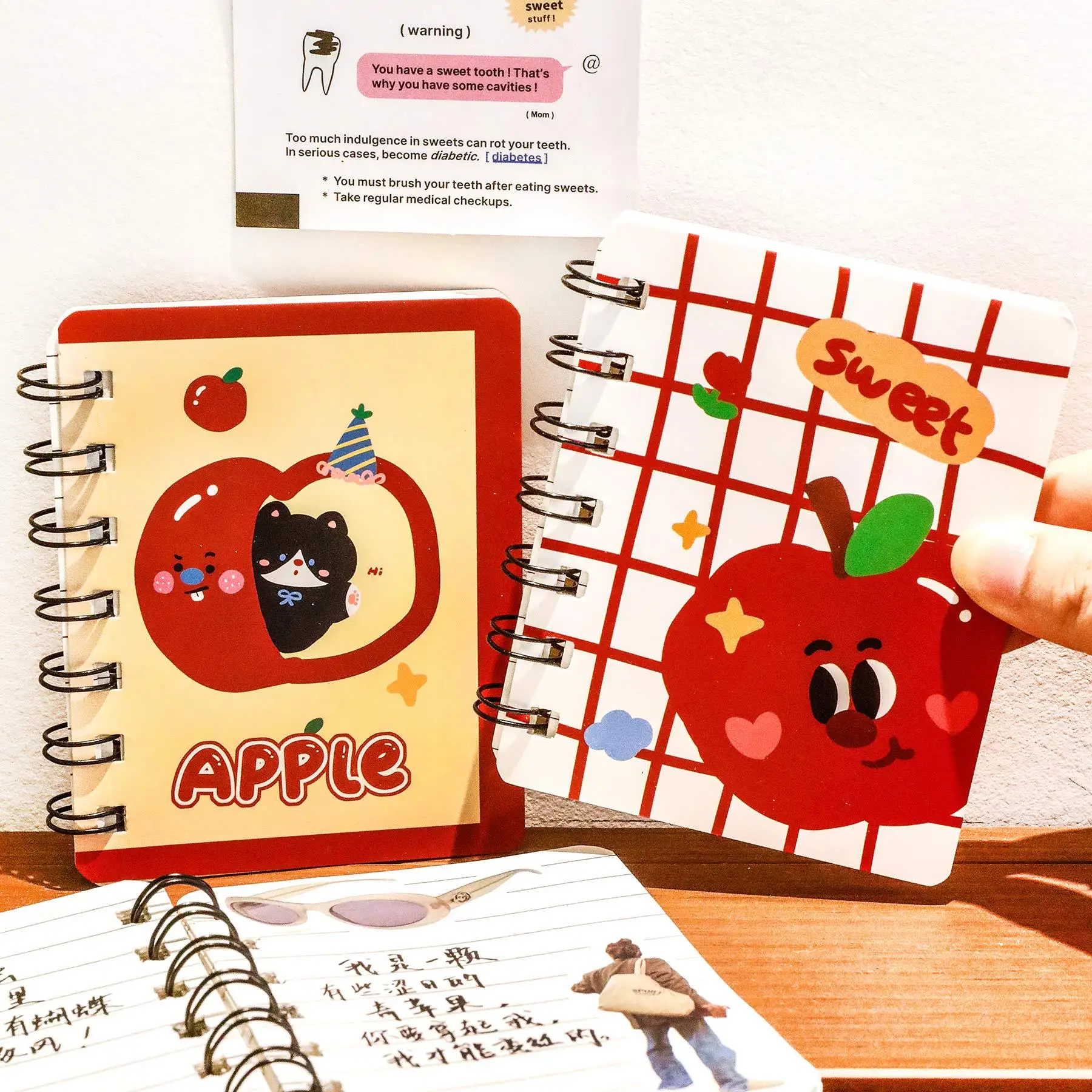 12 Pcs 8.5*10cm 80 Sheets Apple Cat Coil Book A7 Rollover Small Book Student Gift High Value Cute Mini Pocket Book Notebook