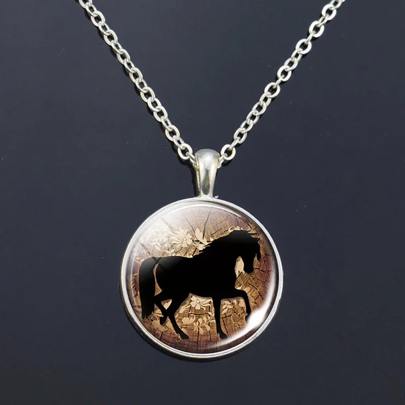 Crazy Horses Pendant Necklace White Horse Glass Cabochon Jewelry Pendant Fashion Animal Horse Necklaces Men Women Christmas Gift