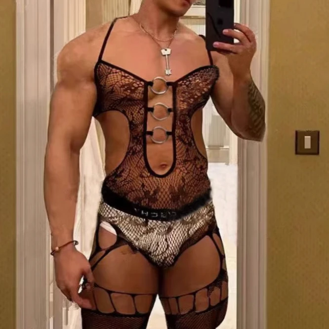 

Night Men Wear Sexy Bodysuits Men's Fishnet Breathable Underwear Male Elastic Stretch Sleepwear Husband Erotic Apparel