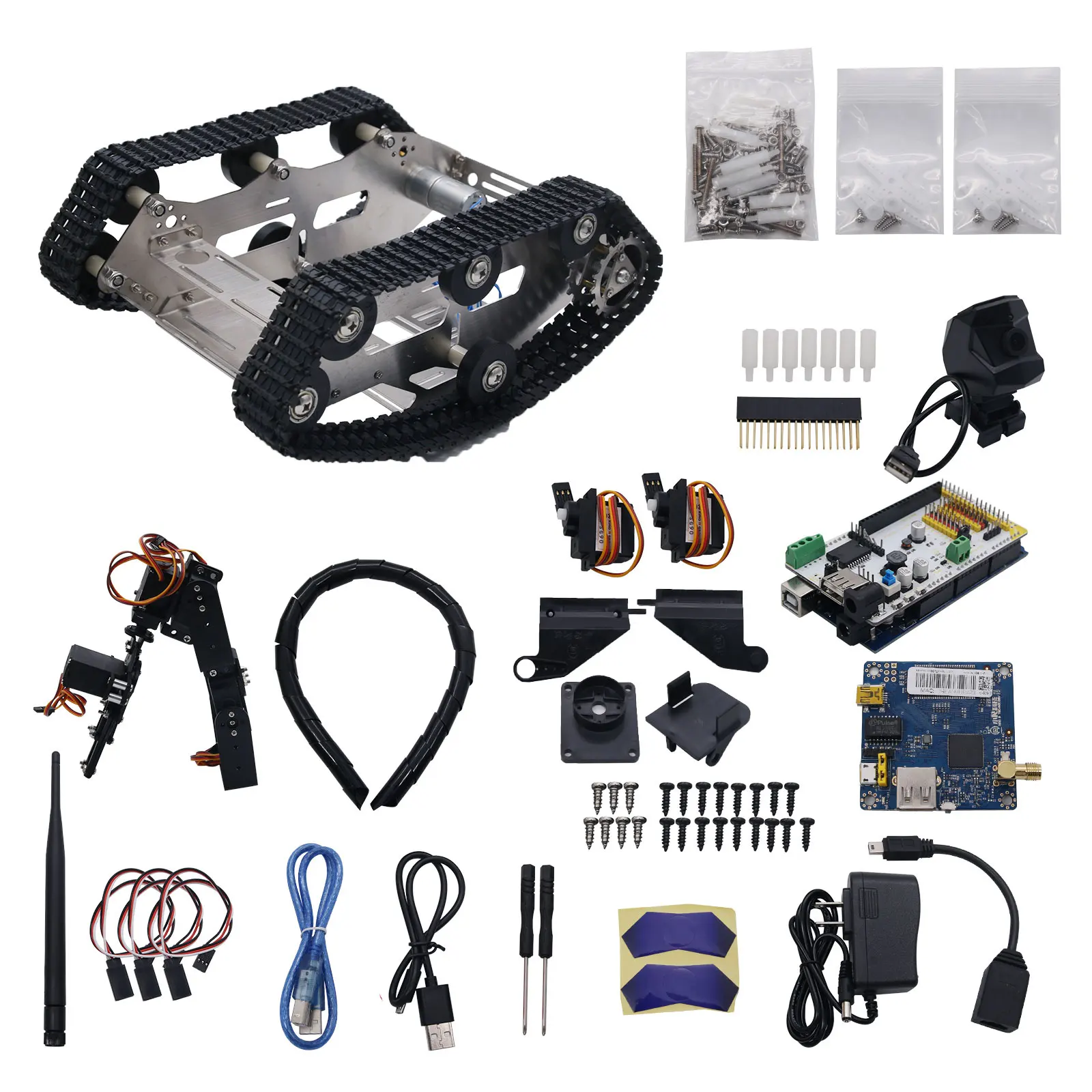 Black Standard Version WIFI Robot Tank Kit Unfinished Smart Robotic Car Kit + A1 Robot Arm