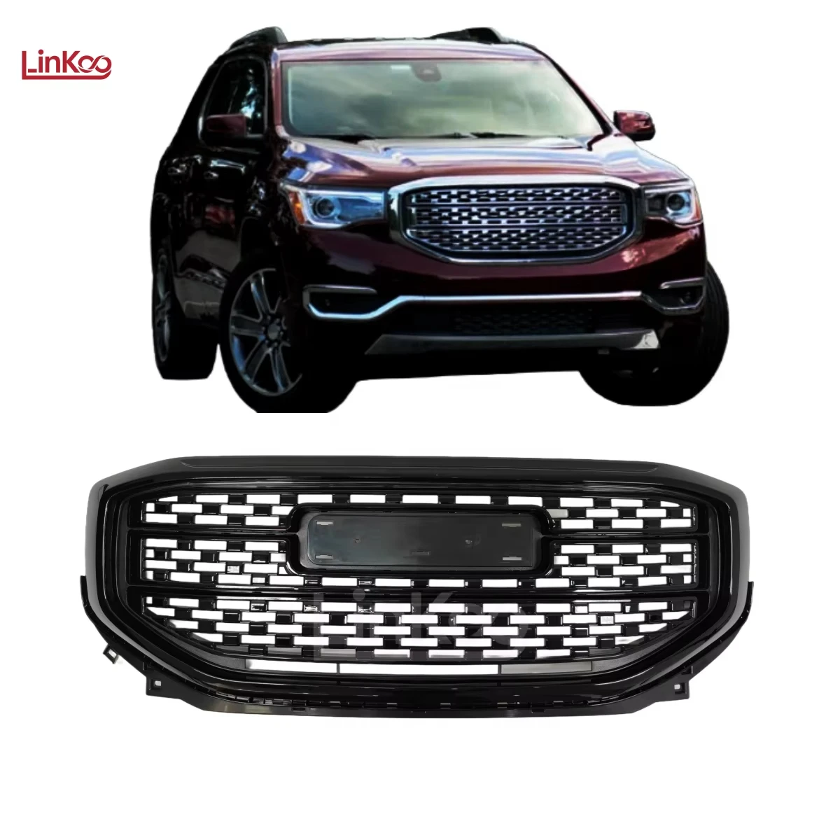 Linkoo Front Grille 84378394-PFM For GMC Acadia Denali 2017 2018 2019 All Glossy Black OE Replacement Bumper Grille
