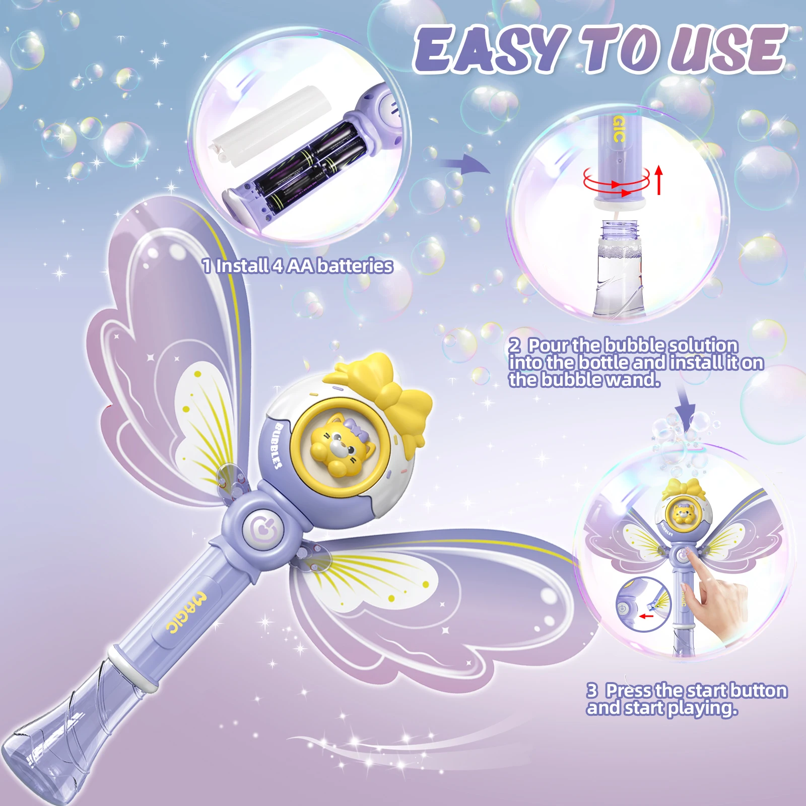Bubble Blower Automatic Bubble Machine Fantasy LED Lights Outdoor Bubble Toy for 3 year+ old No Included Bubble Solution
