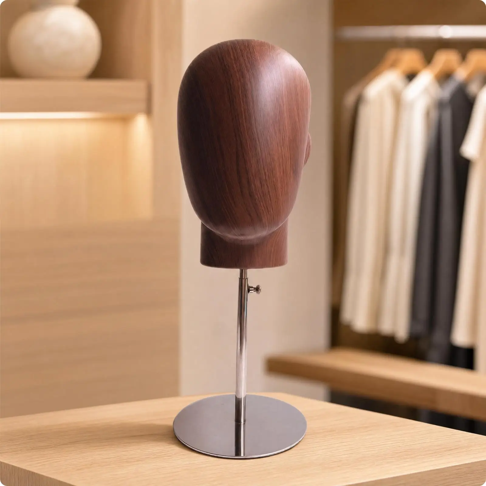Mannequin Head Hat Display Stand with Adjustable Metal Post and Round Base for Dressing Room Hat Showcase