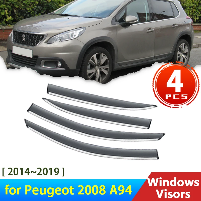 

Дефлекторы для Peugeot 2008 A94 кнопки 2014 ~ 2019 аксессуары Автомобильные Боковые оконные козырьки защита от дождя для бровей солнцезащитный козырек