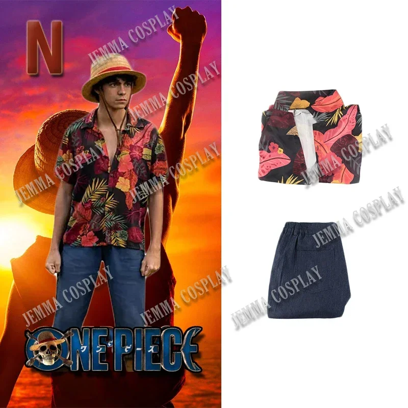 Japan TV Series Drama Luffy Cosplay Floral Shirt Pirate Costume Halloween Costumes For Men Anime Clothing Party Performance