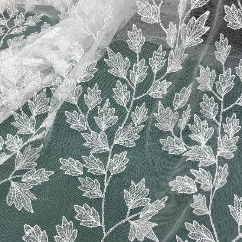 Exquisite White Light Transparent Mesh Leaf Strip Fish Silk Thread Lace Trim for Wedding Dress Veil Handmade DIY Fabric Ideal