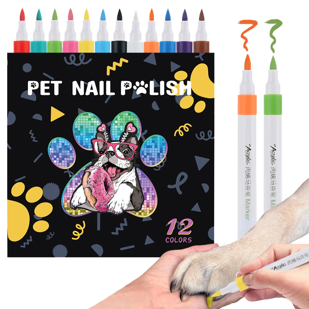 Dog Nail Polish Pen, 12 Colors Pet Nail Polish to Create Beautiful Nails with Girl Pets Dog Grooming, Quick Dry & Easy to Use