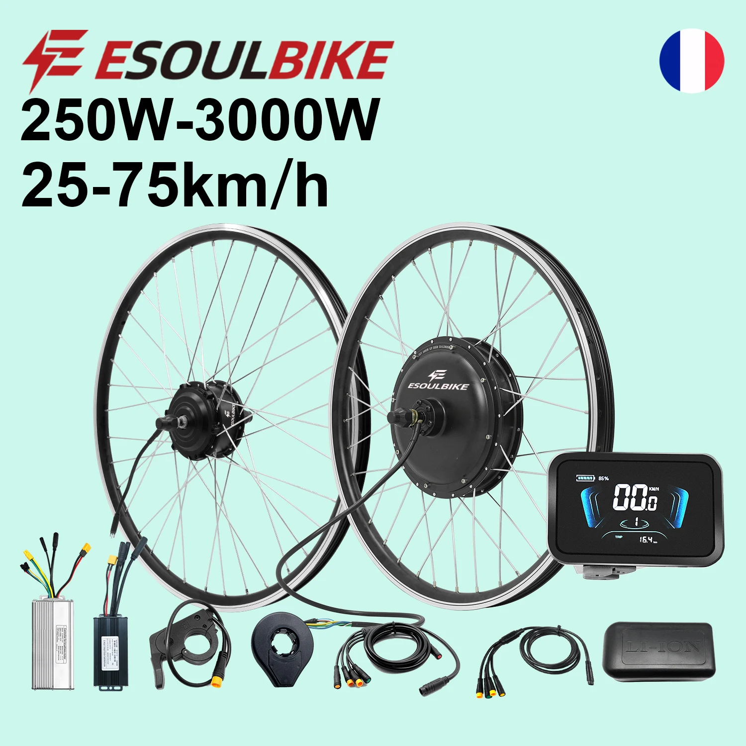Kit de conversion de vélo électrique ESOULBIKE 36V 250W Moteur de moyeu de roue avant 72V 3000W 52V 2000W 48V 1500W 1000W 500W Vélo électrique arrière Cassette MTX
