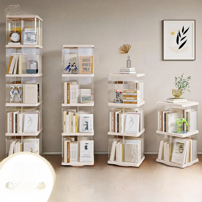 transparent-rotating-bookshelf-home-simple-stand-children's-picture-book-storage-layer-rack-student-easy-to-use-plastic-material