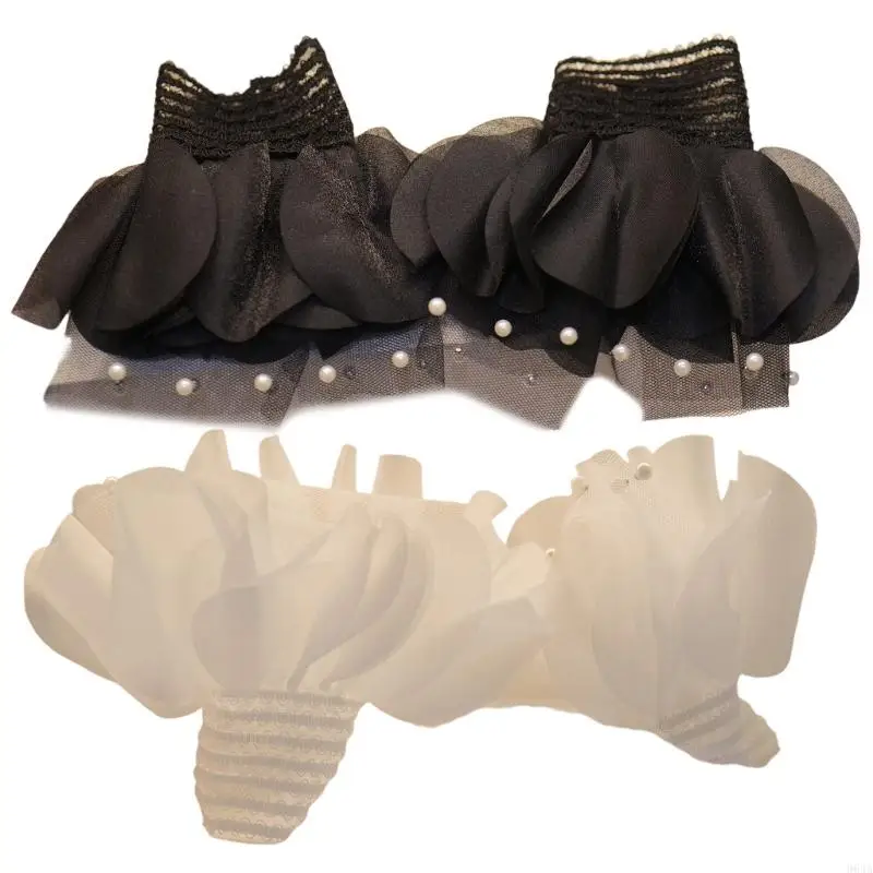 Pulsera elegante con mangas perlas para uñas, fotografía artística, tela floral suave, cómodas fundas elásticas para muñeca
