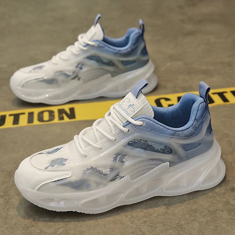 

New Spring and Summer Color-matched Gradient Mesh Breathable Lace-up Thick-soled Sports Shoes with Rebound and Cushioning