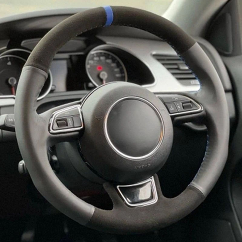 Capa de couro de couro costurada à mão para volante de carro, Audi A1, A3, A4, A7, 2012-2018, S7, 2013-2018, RS7 2014-2015
