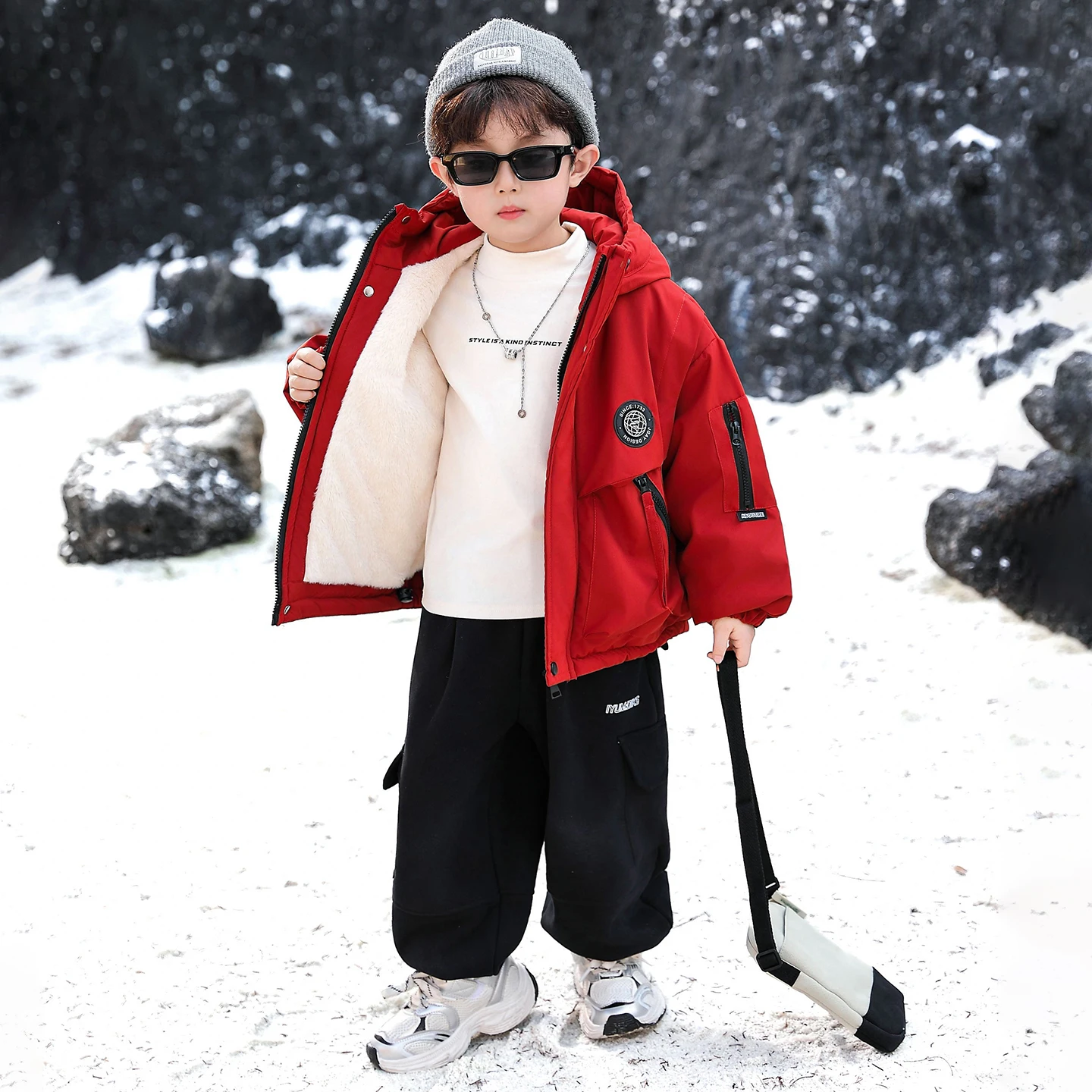 

Thiened Fce Children's Parka Coat Autumn Winter Faionable Boys' Cotton Clothes Baby Winter Faionable Top