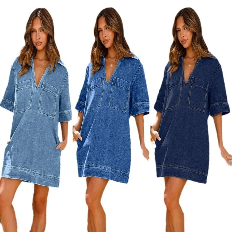 T-shirt ample en Denim Svel pour femmes, Street Sle, Dr avec kets, taille ample, mélange de coton et Polyester, printemps 2024