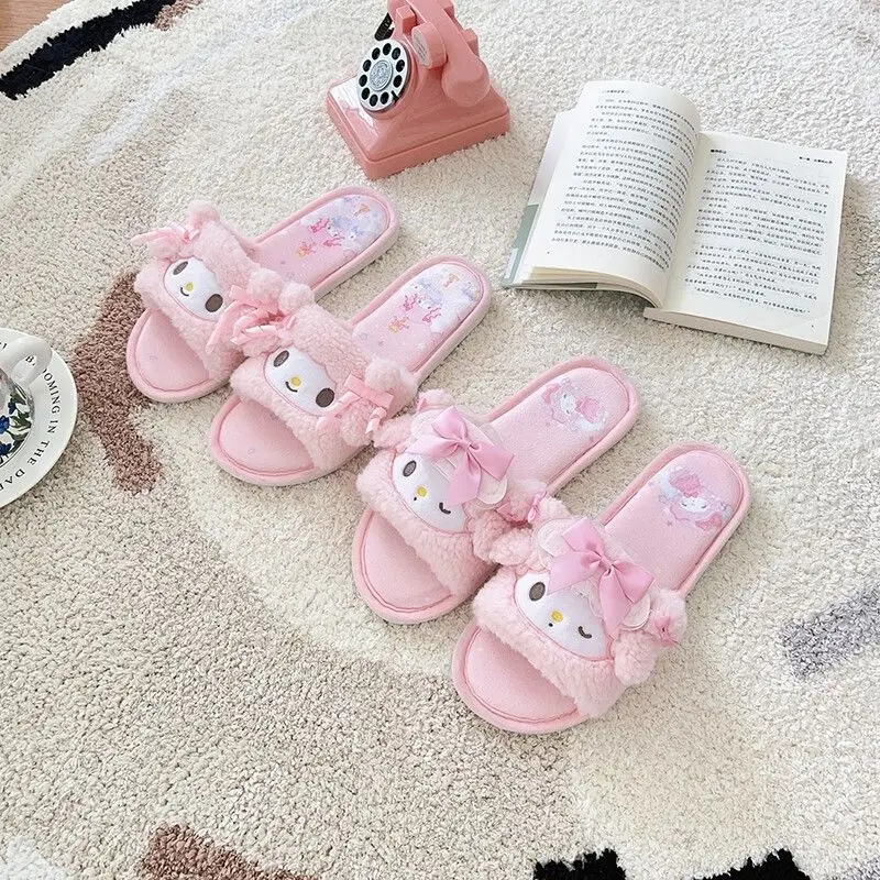 Pantuflas de Felpa con Diseño de Boca de Pez de Anime Sanrio 2026, My Melody, Punta Abierta, Antideslizantes, Ligeras, Kawaii, para el Hogar