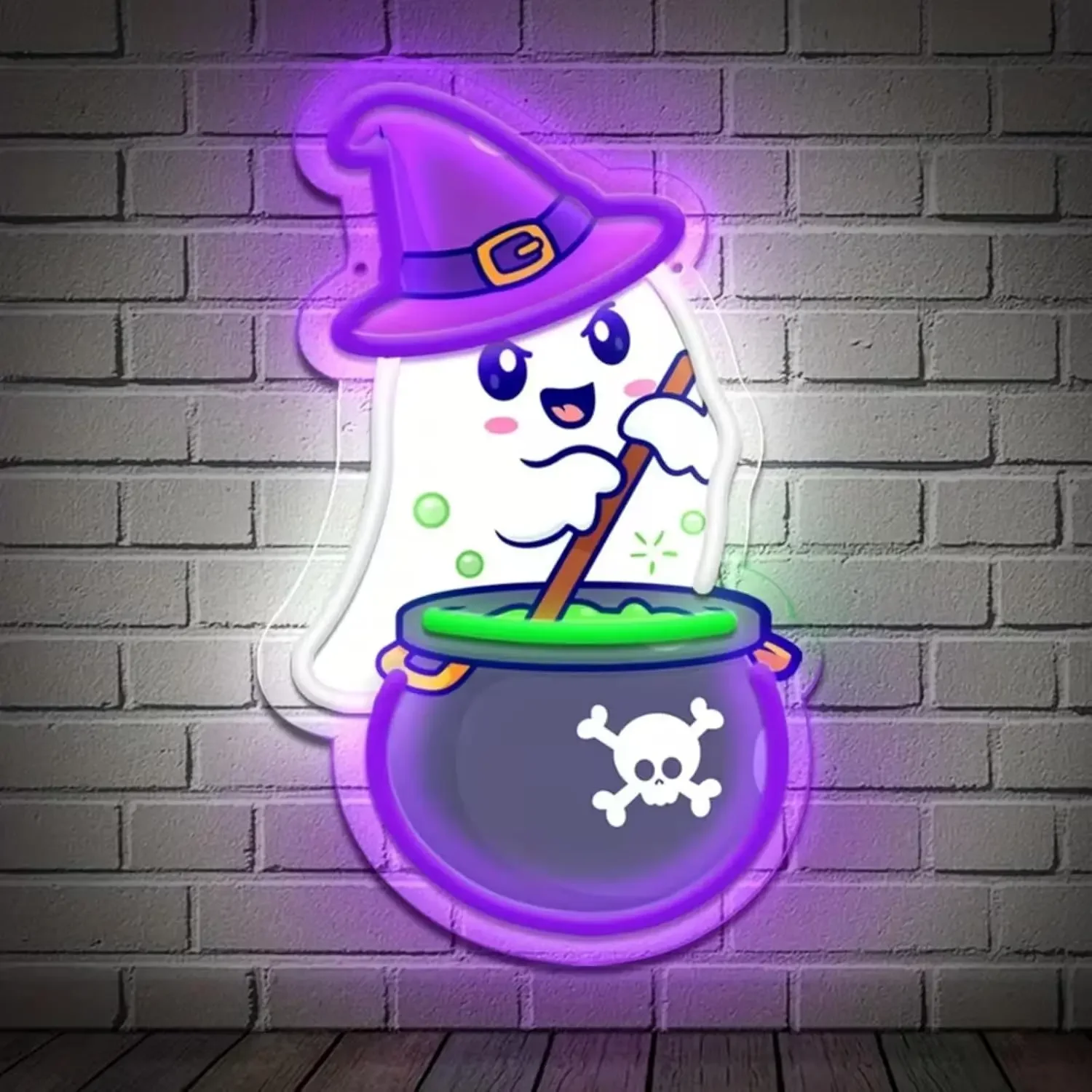 Cute Ghost Neon Sign USB Powered Witch Cauldron LED Neon Light Halloween Party Bar Gaming Room Aesthetic Decor Night Light Gift