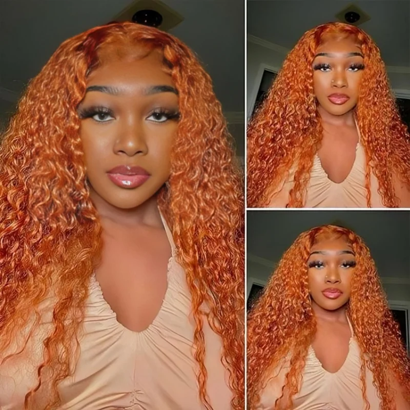 30 Inch Colored Curly Orange Ginger 13x6 Hd Transparent Lace Frontal Wigs Water Wave Human Hair 100% Brazilian Choice For Women