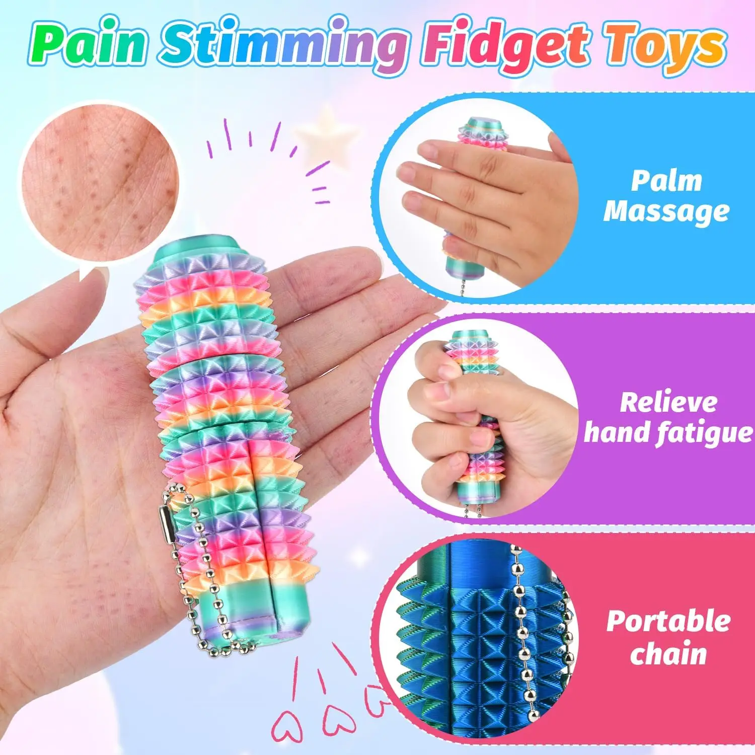 2PCS Little Ouchies Spiky Fidget Toy 5 in 1 Pain Stimming Stress Relief Clicker Button Slider Spinner 3D Printed for Adults