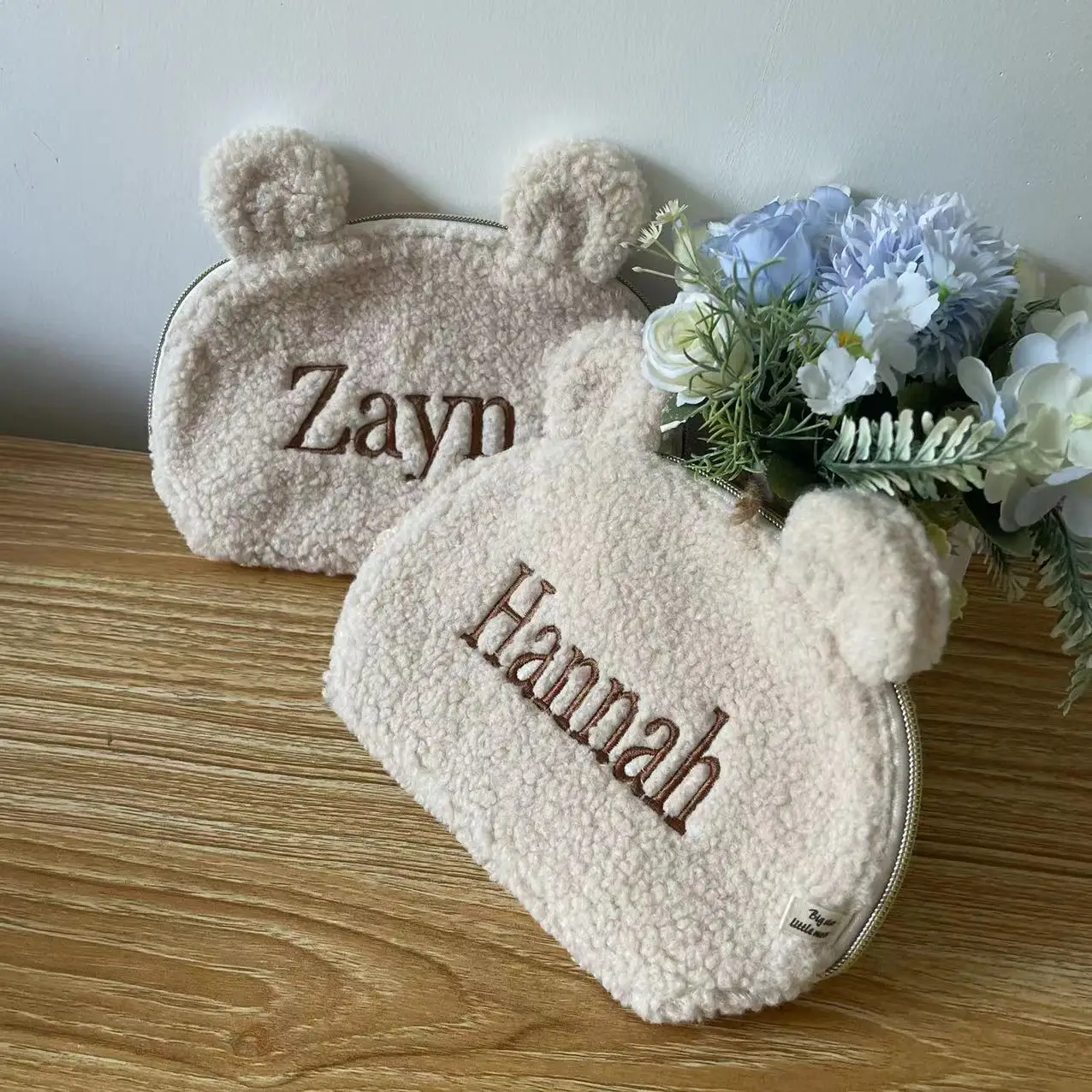 Personalized Teddy Sherpa Large Cosmetic Bag|Custom Makeup Bag|Customized Travel Bag|Bridesmaids Gifts|Wedding Favor Gifts