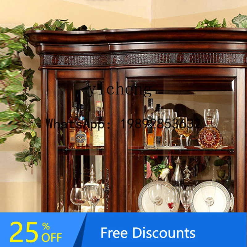 FZ rural simple solid wood 3-door wine cabinet luxury restaurant side cabinet glass wine cabinet European retro dining