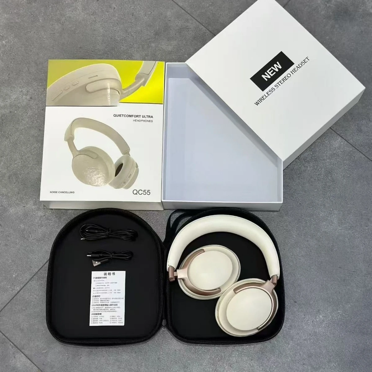 2026 New QC55 Over-Ear Bluetooth Headphones with Physical Noise Cancellation, QC Ultra, Foldable with Leather Case