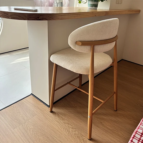 #Nordic Modern Design Solid Wood Stainless Steel Base Stool Fabric Upholstered Commercial Restaurant Hotel Home Bar/Kitchen