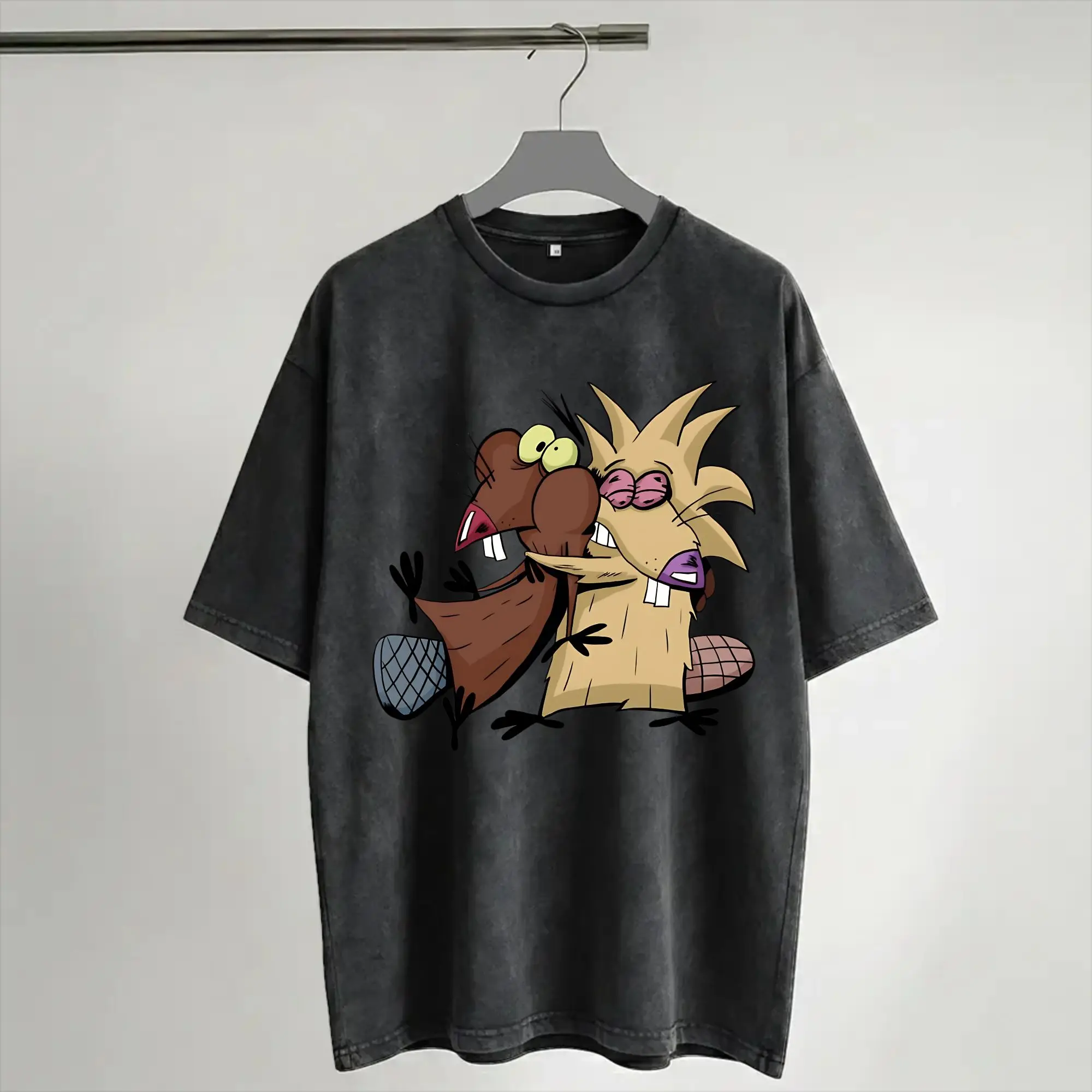 Angry Beavers Daggett & Norbert Feverish  Washed T Shirt Streetwear Hip Hop Novelty T-Shirt  Tees Tops for Men Women Streetwear