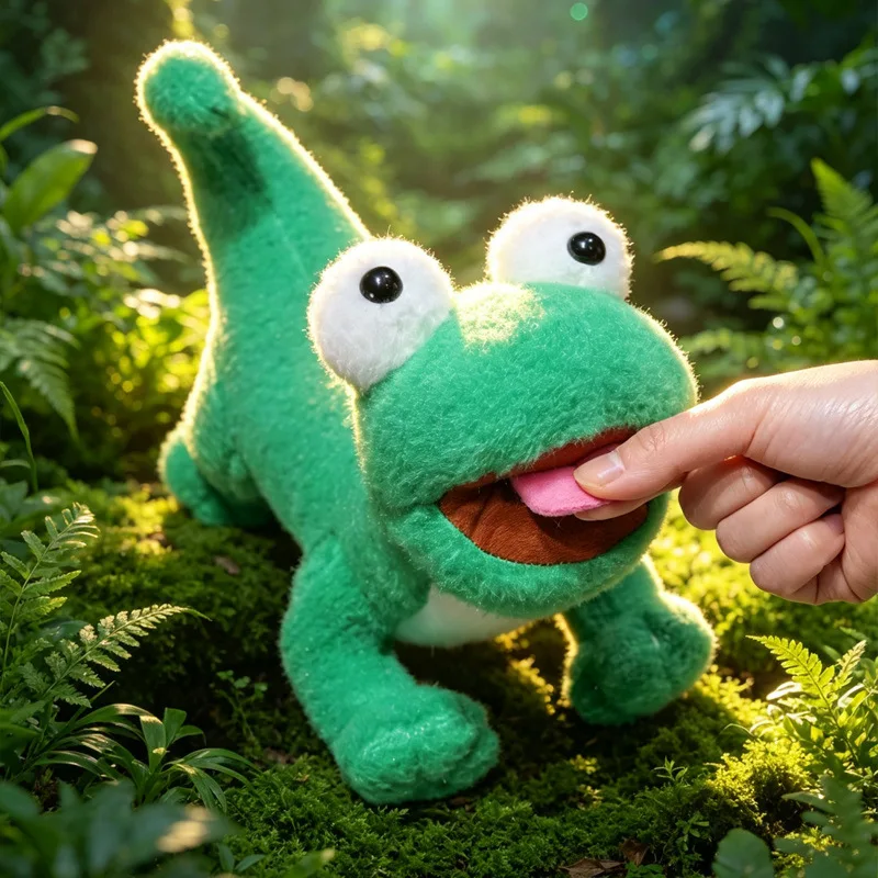 Green Lizard Tom Plush Doll Funnel Cartoon Plush Toy Magnetic Tongue Sound Interactive Toy Novel Prank Gift