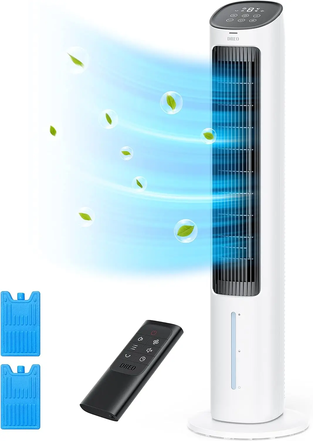 Evaporative Air Cooler, 80° Oscillating, Removable Water Tank, Ice Packs, Remote Control, 4 Speeds, 7H Timer