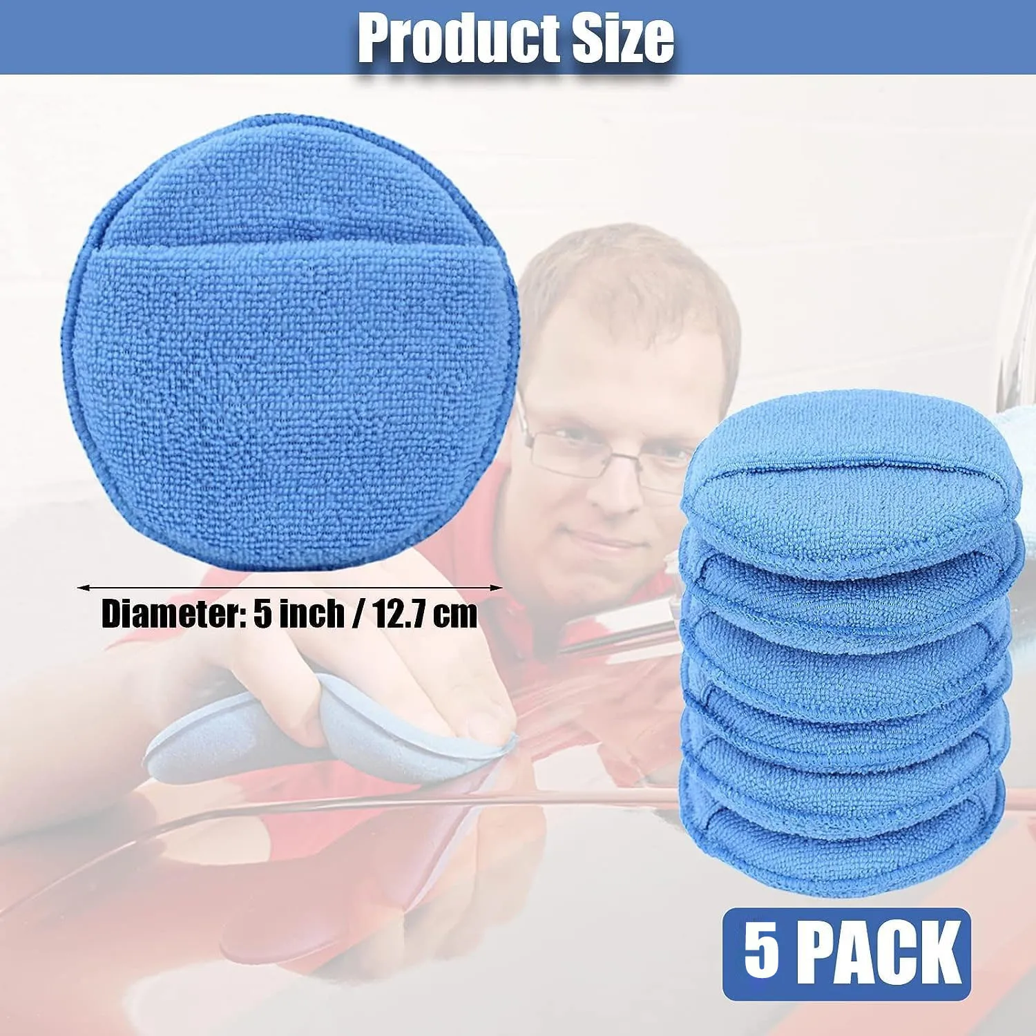 5pcs Car Detailing Applicator Pads Car Care Waxing Polish Sponge Soft Microfiber Round Pocket Foam Sponges Car Cleaning Tools